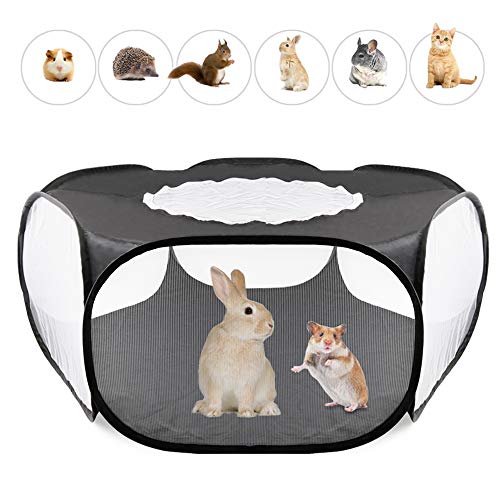 Jaula Hamster,Jaula Cobaya Jaulas para Perros con Portátil Transpirable Transparente Al Aire Libre/Interior Tienda De Jaulas De Animales Pequeños For Hamster Rabbit Ferret Bunny Rat Guinea Black