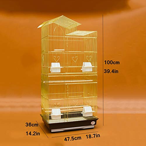 Jaula para pájaros 100cm azotea grande pájaro de metal de la jaula del loro de Budgie Lovebird Finch jaula del pájaro del animal doméstico con la escala y la cría Box (Oro) jaula pájaros ( Color : B )