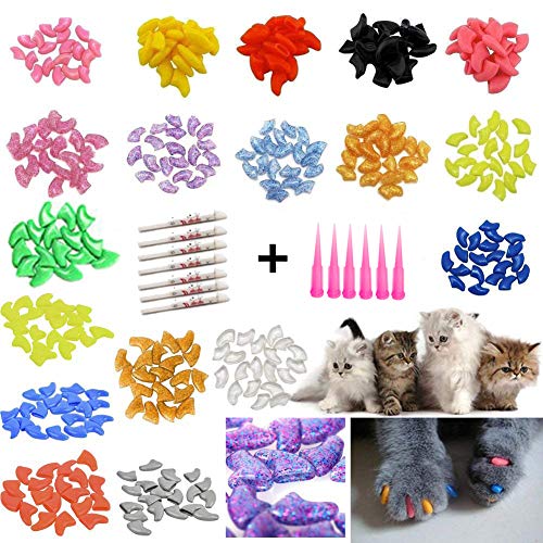 JOYJULY - Juego de 100 Tapas de Uñas para Gato con Diseño de Gato (Incluye 5 Adhesivos + 3 aplicadores con Instrucciones (Idioma español no garantizado)