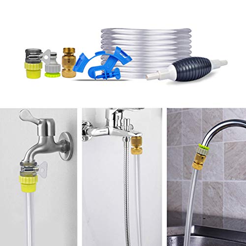 Juego Completo de Cambio de Agua para acuarios, Sistema de Cambio rápido de Agua Aqua In-out Simple con Tubo Suave de 5 my conexión de Grifo Universal, sin BPA, Seguro para Animales