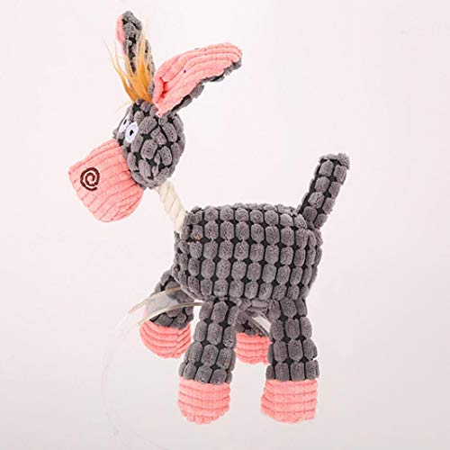 Juguete para perro chirriante con sonido para mascota, forma de burro, para masticar y limpiar los dientes de juguete, color gris