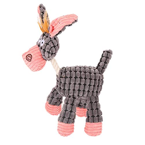 Juguete para perro chirriante con sonido para mascota, forma de burro, para masticar y limpiar los dientes de juguete, color gris