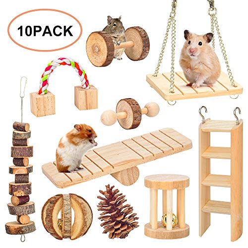 Juguetes para Masticar hámster, Gerbil Rat Guinea Pig Chinchilla Chew Toys, Mancuernas de Madera Natural Ejercicio Bell Roller Dientes Cuidado Molar Juguete para Conejos Pájaro Conejo