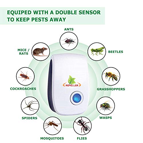 KafooStore Repelente Ultrasonico - Repelente de Mosquitos, Cucarachas - Juego de 4 - Ahuyentador de Ratones, Ratas, Insectos - Repelente de Moscas, Hormigas - Antimosquitos Electrico - Anticucarachas