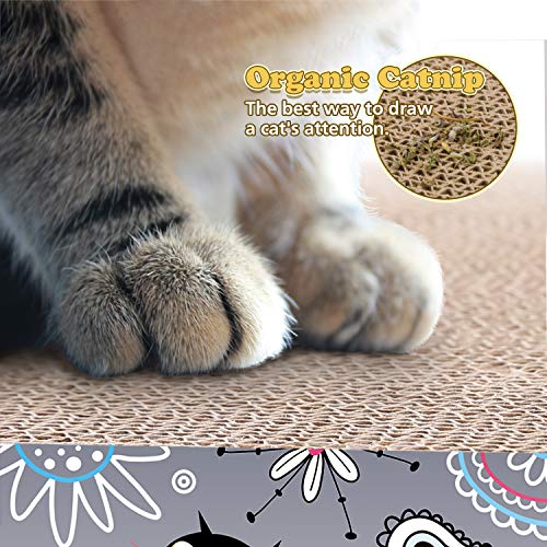 LIKEA Rascador para Gatos de Cartón Cama Rascador con Catnip Orgánico Diseño de Doble Cara con Materiales Ecológicos con Estampados Divertidos 45 x 25 x 7 cm