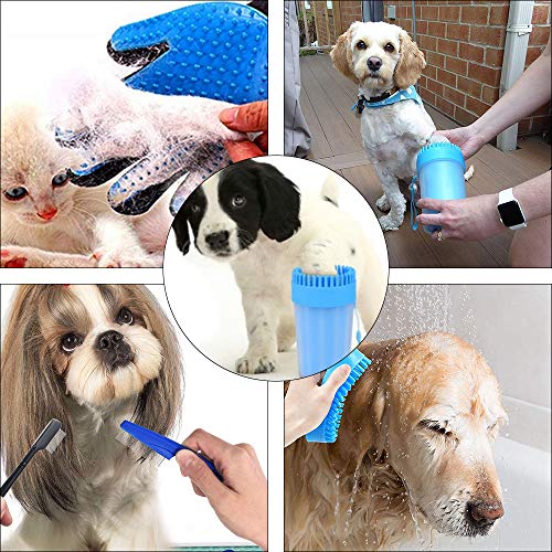 Limpia Patas Perro Portátil,Taza de Limpieza para Mascotas,Limpiador Patas Perro Mascota,Peine de Pulgas para Perros,Peine De Pulgas,Guante de Microfibra,Cepillo Guante