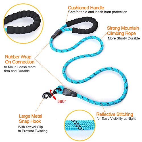 Litthing Correas para Perros Nylon con Mango Acolchado Ajustable Negro Sólido Reflectante 150 cm para Perros Grandes o Medianos Adecuado para Correr Senderismo Correr (Azul)