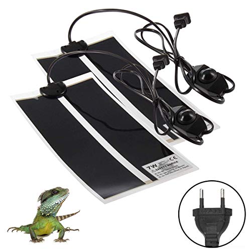 Liuer 2PCS Manta Termica Reptiles Ajustable Reptil Heat Mat con Control De Temperatura Reptiles-Estera de Calefacción para Reptiles,Tortugas,Serpientes,Lagarto,Gecko,Araña (7W)