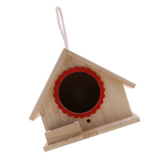 LOVIVER Casa de Pájaros Pajarera Nido Casa de Aves de Madera Natural con Cuerda Decorativa para Jardin en Invierno - 20x 23x 18cm