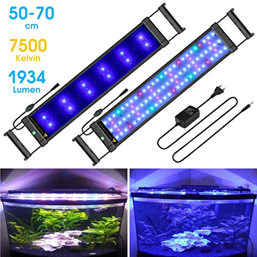 Main Luz LED, iluminación Acuario Acuario Blanco Azul Rojo Verde luz 7,5 W/16 W/22 W/31 W con ajustable Soporte para 30 cm de 50 cm/50 cm de 70 cm/70 cm de 90 cm/90 cm de 110 cm Acuario, color negro