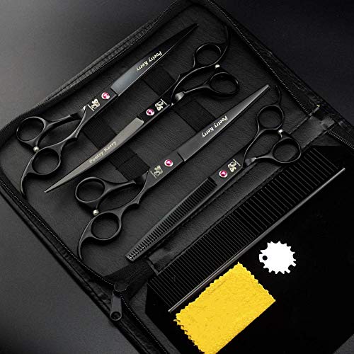 Mascota Set de tijeras de aseo, Kit profesional de 4 pares de recortadores de mascotas Cuidado del cabello para perros con 8.0 pulgadas Cortar tijeras rectas Cizalla de adelgazamiento Tijeras Curvas