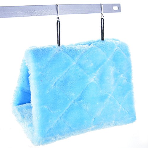 MATT SAGA Nido de Pájaro de Invierno Hamaca Cálida Loro Tienda de Campaña Casa Cama de Peluche para Loro, Periquito, Cacatúa, Cono, Lovebird Finch Cockatoo Africano (L, Azul)