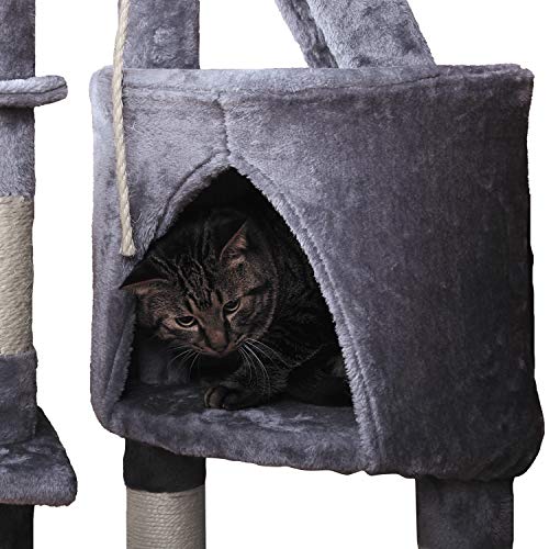 MC Star Árbol para Gato torre de escalada 120cm Gris Estable Rascador con Nidos, Hamaca, Plataformas, Juguete para gatos, Poste De Rascar De Sisal natural, PCT01305