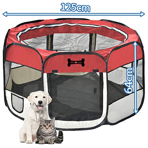 Mcdear Plegable Parque Mascota de Juego Fabric Pet Pen para Perros Gatos Conejos Animales pequeños Rojo