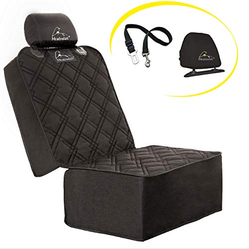 Meadowlark® Funda Asiento Coche Perro ¡Cubierta Impermeable de Primera Calidad para Mascotas, Protector de Asiento Delantero Integral. Talla Universal. Bonus: Cinturón de Seguridad+Funda Reposacabeza