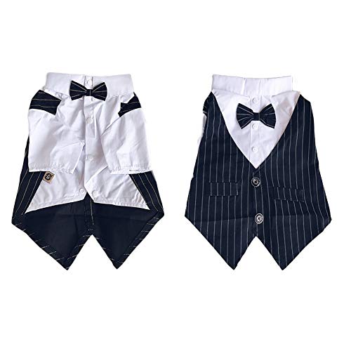 Meioro Ropa para Mascotas Camisa para Perros Perro Smoking Tie Bow Tie Shirt Adecuado para el Banquete de Boda Bulldog francés Bulldog Pug (XXL, Camisa de Pajarita)