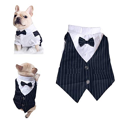 Meioro Ropa para Mascotas Camisa para Perros Perro Smoking Tie Bow Tie Shirt Adecuado para el Banquete de Boda Bulldog francés Bulldog Pug (XXL, Camisa de Pajarita)