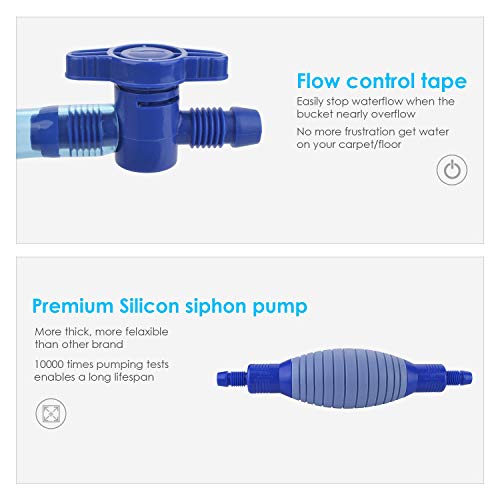 MEISO Bomba de sifón para Acuario con Grifo de Control de Flujo, escurridor de Tanque de Peces, Limpiador de Grava, Filtro de Agua, Manguera de sifón, Transferencia automática de fluidos