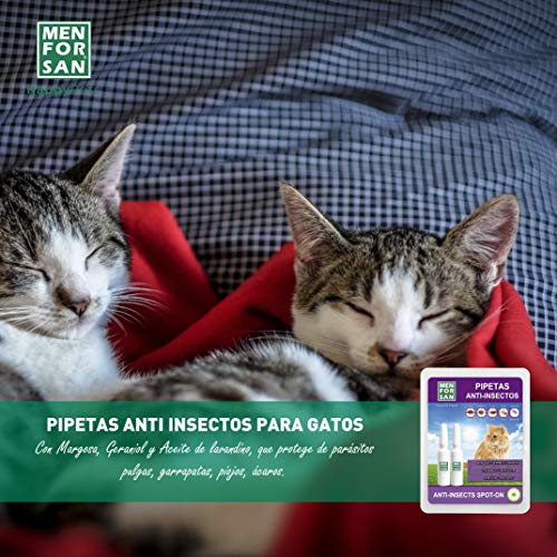 Menforsan  Pipetas Anti-Insectos Con Margosa, Geraniol Y Lavandino, para Gatos, 2 x 1.5 ml