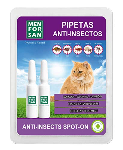 Menforsan  Pipetas Anti-Insectos Con Margosa, Geraniol Y Lavandino, para Gatos, 2 x 1.5 ml