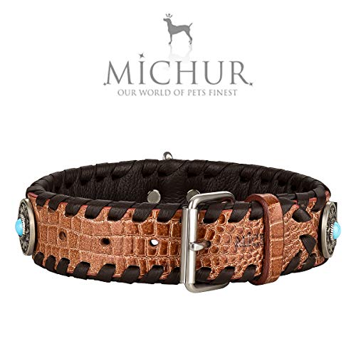 MICHUR Carlota Collar Indio, Collar para Perros de Cuero marrón, Collar de Cuero para Perros, Collar, con Piedras de Color Turquesa, Disponible en Diferentes tamaños, Collar Cuero