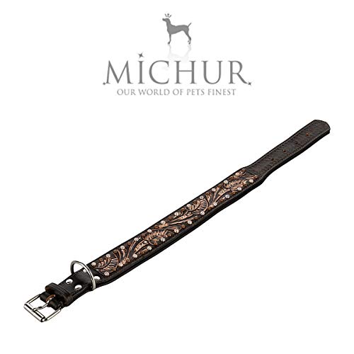 MICHUR Joris Collar de Perro de Cuero, Collar de Perro de Cuero, Collar, Cuoio, Marrón Oscuro con Remaches y guijarros Redondos, Disponible en Varios tamaños, Collar Cuero