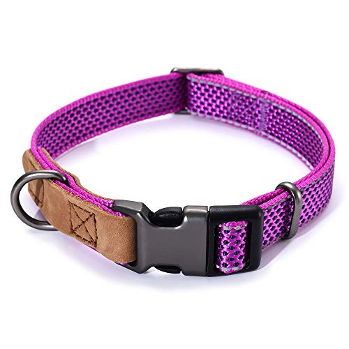 Mile High Life - Collar de perro de nailon reflectante para perros pequeños, collar de perro mediano, collar de perro grande para perro de piel