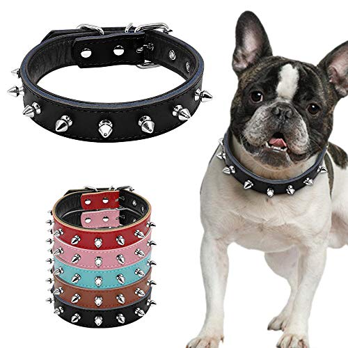 MMWW con Tachuelas para Perros pequeños y medianos para Perros pequeños y medianos Pitbull Terrier 11-17 SML Ajustable 5 Colores-Negro_L