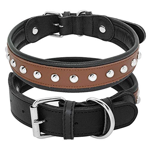 MMWW l de Cuero con Remaches tachonados con Clavos Collares para Perros Acolchados para Perros medianos Grandes K9 Bull Terrier Pastor Alemán-Rojo_XL