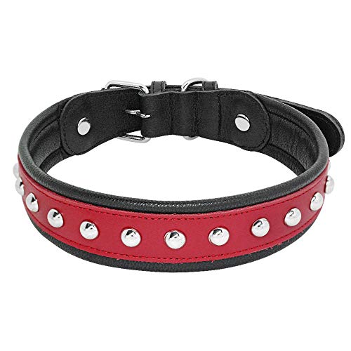 MMWW l de Cuero con Remaches tachonados con Clavos Collares para Perros Acolchados para Perros medianos Grandes K9 Bull Terrier Pastor Alemán-Rojo_XL