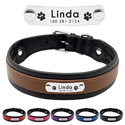 MMWW nalizado Collar de Etiqueta de identificación Grabado Personalizado para Perro Mediano Grande Pitbull Bulldog Bull Terrier Pastor alemán-Brown_XL