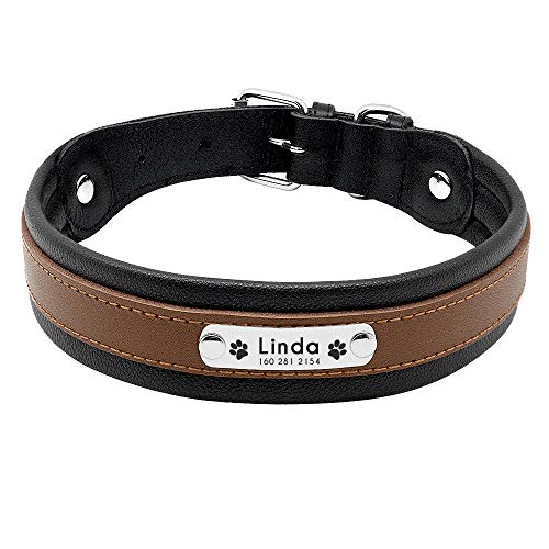 MMWW nalizado Collar de Etiqueta de identificación Grabado Personalizado para Perro Mediano Grande Pitbull Bulldog Bull Terrier Pastor alemán-Brown_XL