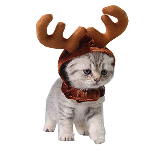 Morbuy Interesante Disfraz de Gorro de Ciervo, Sombrero Pelo con Orejas Diverdido Cosplay Traje para Perro Gato Cachorro Mascotas Halloween Navidad (Marrón)