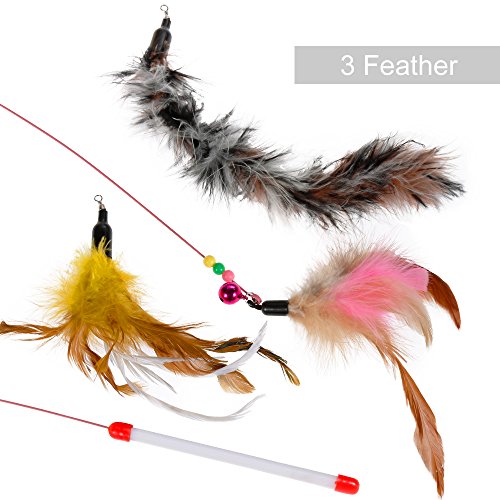 Nabance 20PCS Juguetes Para Gatos Mascotas Gatos Juguetescon Plumas de Cola Bolas de Gato Juego de Interiores de Juguetes Interactivos para Gatos de Varita de Plumas de Gato para Gatitos para Gatos de