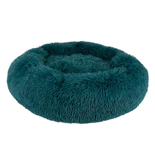 Nasjac Cama calmante para Mascotas, Nido de Mimbre para Donuts Cojín de Felpa Suave y cálido para Perros con Esponja acogedora Parte Inferior Antideslizante para Mascotas (L(70Cm), Verde Oscuro)