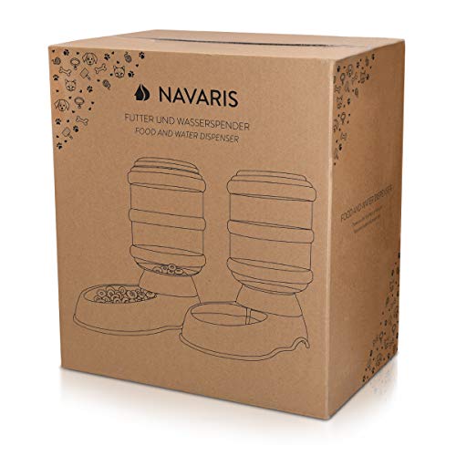 Navaris Dispensador automático de Comida y Agua - Comedero y Bebedero para Perros y Gatos - 3.8L Cada uno - 2 Dispensadores con Botella para Mascotas