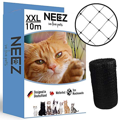 NEEZ XL red para gatos para balcones y ventanas I Red de seguridad robusta incl. kit de fijación I Fijación de la red de seguridad para gatos para balcones sin taladrar I Tamaño 2,5x10m