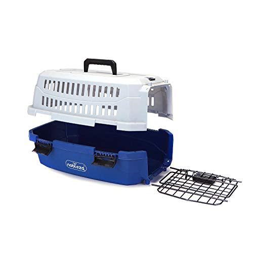 Nobleza - Transportín para Gatos Perros, Transportín de plástico L 68x48x42CM, transportador de Mascotas para Perros/Gatos/Avión Azul & Gris