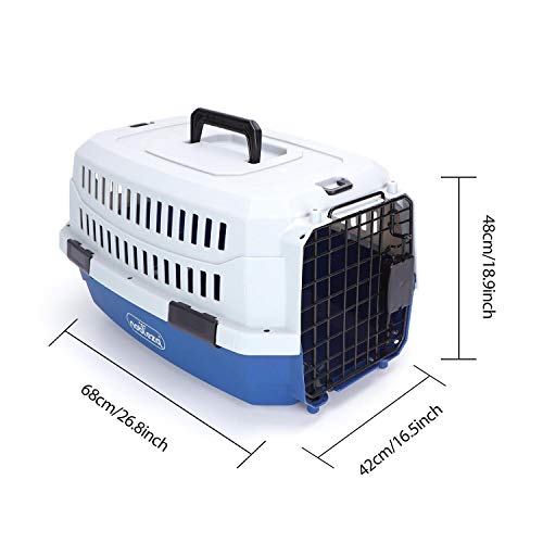 Nobleza - Transportín para Gatos Perros, Transportín de plástico L 68x48x42CM, transportador de Mascotas para Perros/Gatos/Avión Azul & Gris