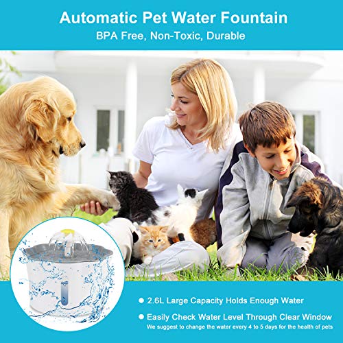 Omasi Bebedero Gatos Fuente silencioso para Mascotas, 2.6L Bebedero Automático Fuente de Agua para Gatos Perros 3 Modos Ajustable Con 3 Filtros de Carbón Activado