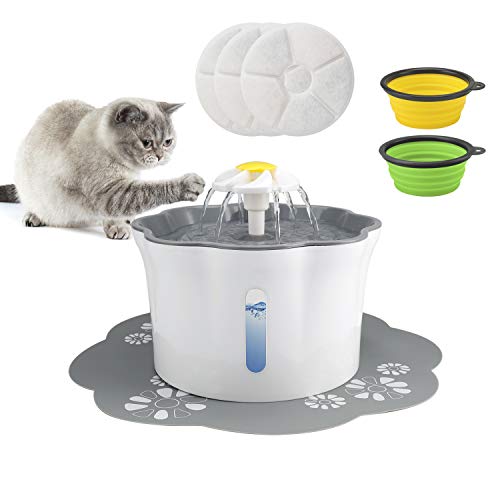 Omasi Bebedero Gatos Fuente silencioso para Mascotas, 2.6L Bebedero Automático Fuente de Agua para Gatos Perros 3 Modos Ajustable Con 3 Filtros de Carbón Activado