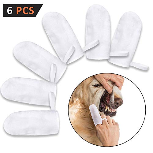 OneBarleycorn – 6 Piezas Cepillos de Dedos de Algodón para Perros y Gatos, Limpiador de Dientes para Mascotas, Cuidado Dental