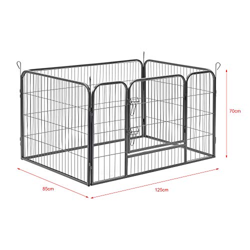 Parque para Perros 125 x 85 x 70 cm Jaula para Mascotas 4 Vallas con 2 Pestillos Cerca Corral Paneles Color Plata