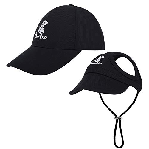 Pawaboo Gorra Padre-Niño para Perros, Gorrito de Béisbol para Animal Sombreros Protección de Sol para los Oídos y Correa de Barbilla Ajustable para Familia de Mascotas, Tomaño L - Negro