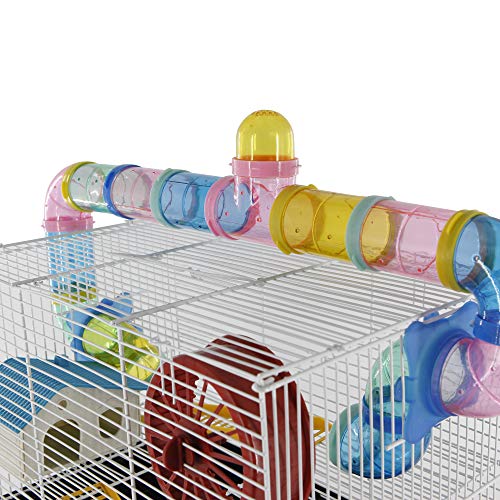 PawHut - Jaula para Hamster, Casa para Ratoncillos Roedores, Animal Pequeño con Escalera, Pista, Molino de Viento, Accesorios Incluidos, 62x29x52cm