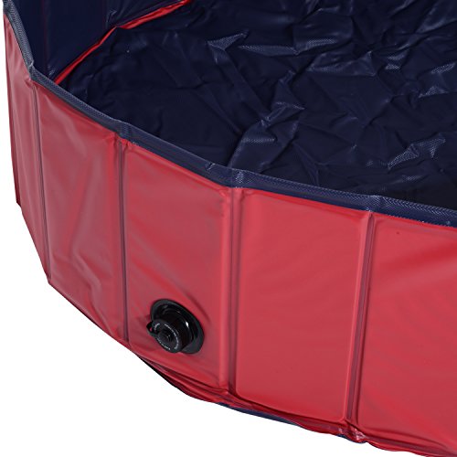 PawHutBañera para Perros Gatos Plegable Piscina para Mascotas Natación Baño Φ100x30cm Color Rojo