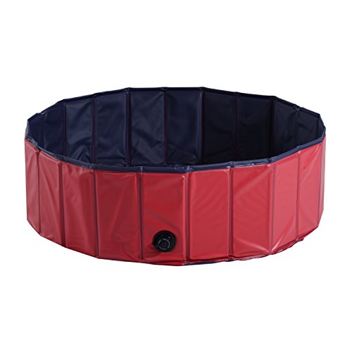 PawHutBañera para Perros Gatos Plegable Piscina para Mascotas Natación Baño Φ100x30cm Color Rojo