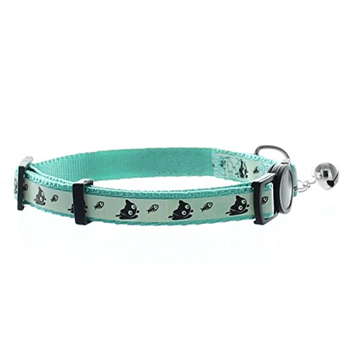 Pawtitas Collar de Gato Brilla en la Oscuridad con Hebilla de Seguridad y Cuello de Gato Campana Desmontable Collar de Gatito Turquesa Collar de Gato