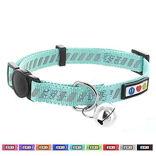 Pawtitas Collar de Gato trafico Reflectante con Hebilla de Seguridad y Cuello de Gato con Campana Desmontable Collar de Gatito Turquesa Collar de Gato