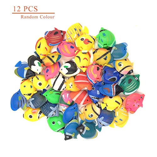 Peces de plástico,12 piezas Peces Mini Realistic Animales Marinos de Plástico Figuras de Peces Tropicales Plástico Artificial flotante peces Vinilo Ocean Sea Animal Figuras(Color aleatorio)